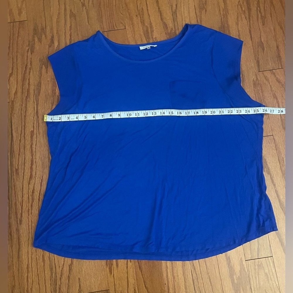 Calvin Klein Womens 3X Royal Blue Mixed Media Short Sleeve Pocket Top Blouse - Picture 7 of 8